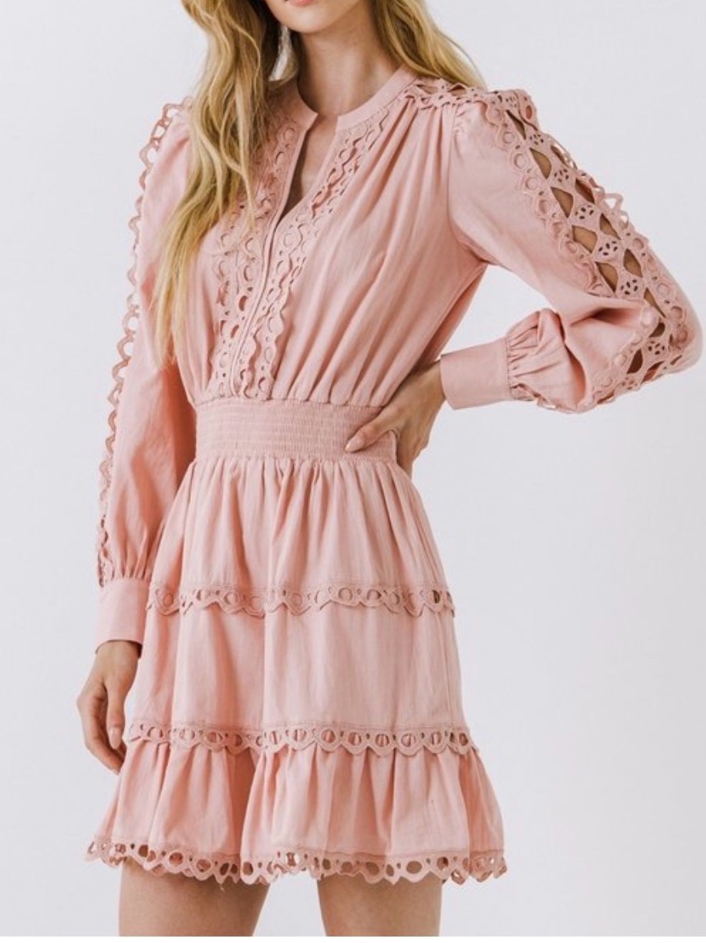 Endless Rose Blush Pink Eyelet Tiered Dress